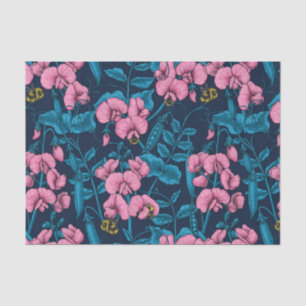 Sweet peas and bumblebees, pink and blue tissue paper