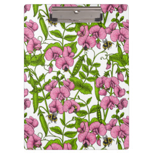 Sweet peas and bumblebees, pink, green and white clipboard