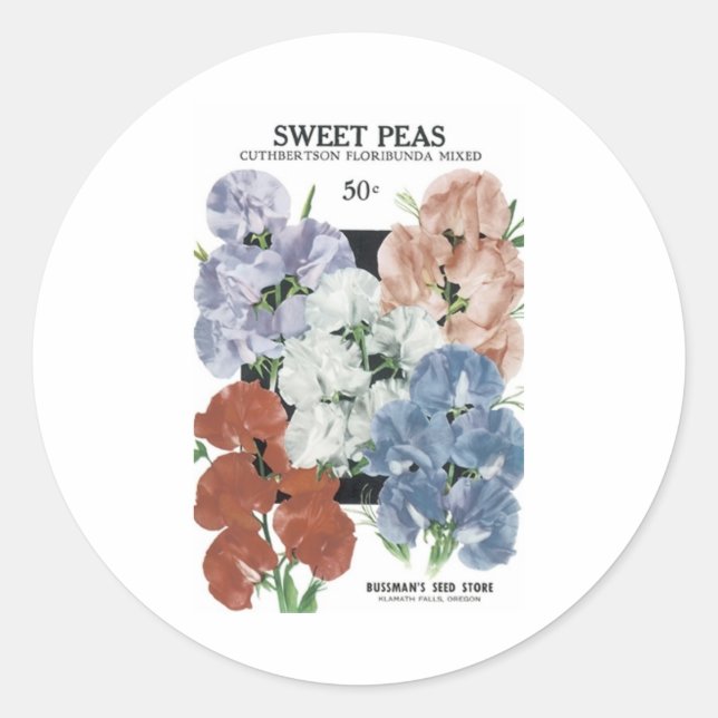 Sweet Peas, Bussman's Seed Classic Round Sticker (Front)