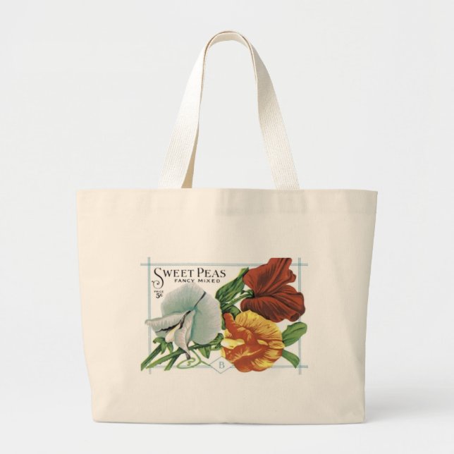 Sweet Peas, Fancy Mixed Large Tote Bag (Front)