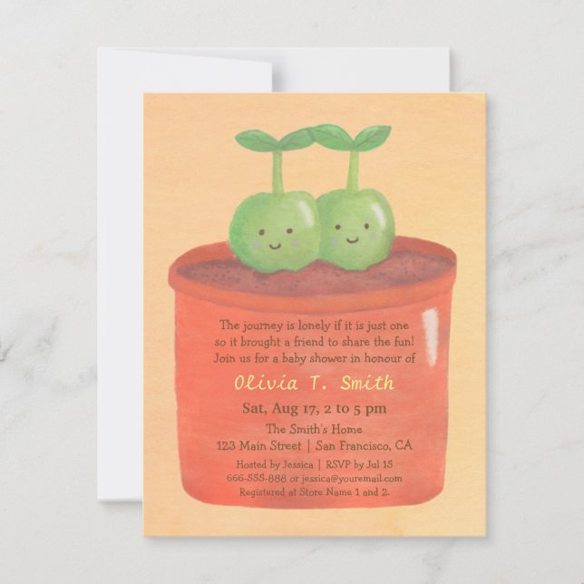 Sweet Peas in a Pot Twin Baby Shower Invitations (Front)