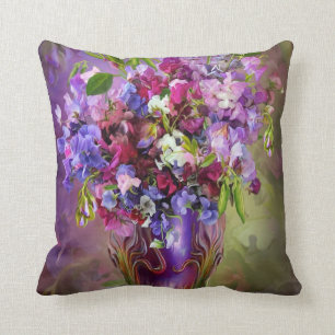 Sweet Peas In Sweet Pea Vase Art Decorator Pillow