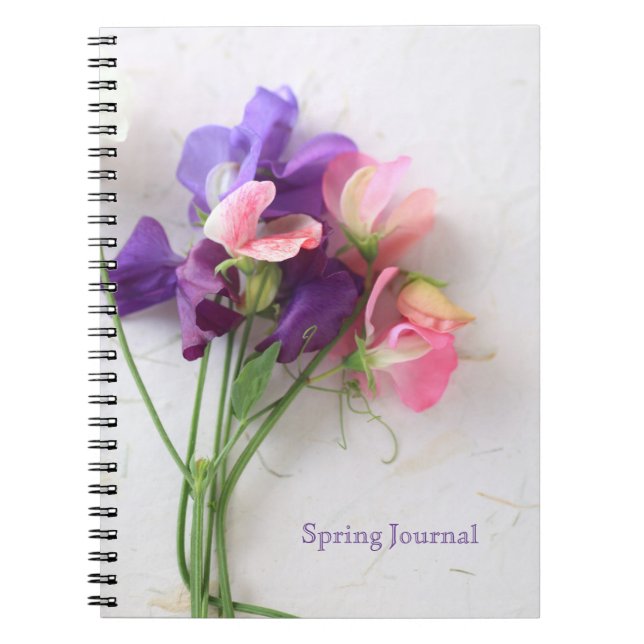 Sweet peas on textured paper spiral notebook (Front)