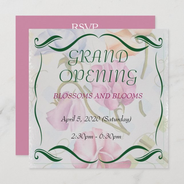 SWEET PEAS WATERCOLOR FLOWER GRAND OPENING INVITE (Front/Back)