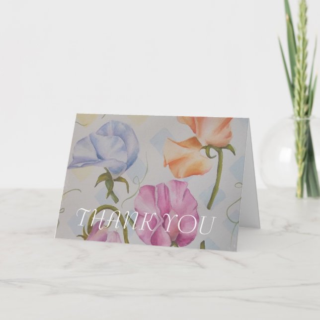 SWEET PEAS WATERCOLOR FLOWER THANK YOU CARD (Front)