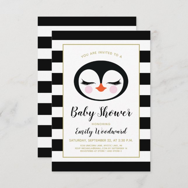 Sweet Penguin Face Baby Shower Invitation (Front/Back)