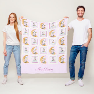 Sweet Penguin Moon Baby Pink Fleece Blanket