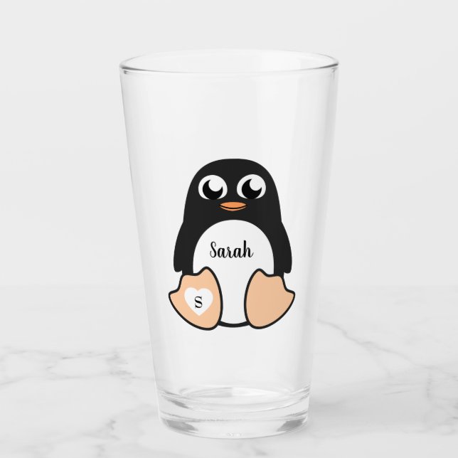 Sweet Penguin With Your Name Glass (Front)