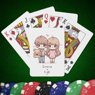 Sweet Personalised Chibi-Style Teddy Bear Couple  Playing Cards