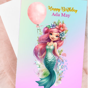 Sweet Personalised Mermaid Birthday Card for Girls