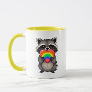 Sweet Personalized Raccoon with Rainbow Heart Mug
