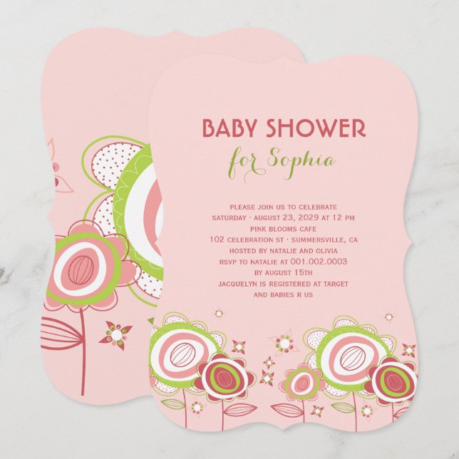 Sweet Petite Pink Blossoms Floral Girl Baby Shower Invitation (Front/Back)