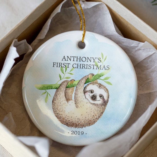 Sweet Photo Sloth Baby's First Christmas Ornament (Creator Uploaded)