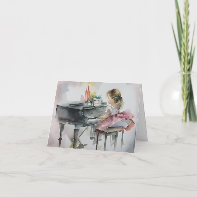 Sweet Pianist Little girl playing Piano Card (Front)
