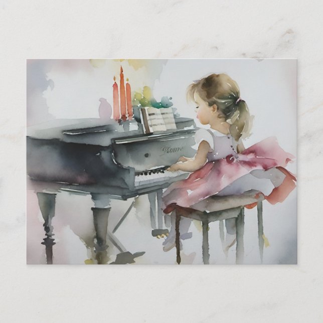 Sweet Pianist Little Girl Playing Piano Postcard (Front)