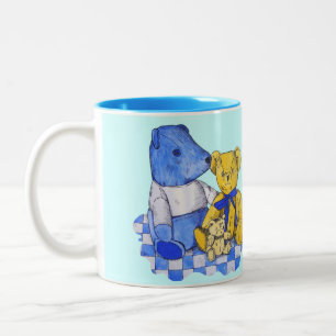 sweet picture of three cute old teddies kids Two-Tone coffee mug