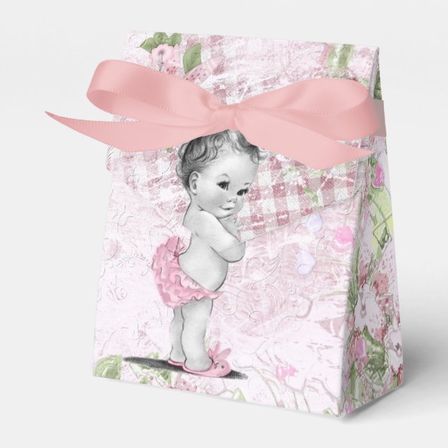 Sweet Pink and Green Baby Shower Favour Boxes (Front Side)