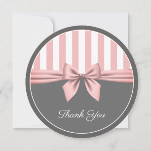 Sweet Pink and Grey Striped Bow Thank You Card