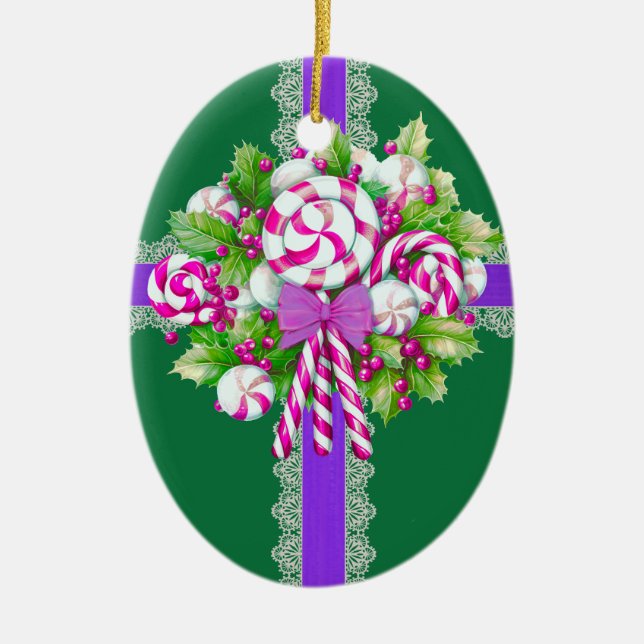 Sweet Pink and Purple  Ceramic Tree Decoration (Front)