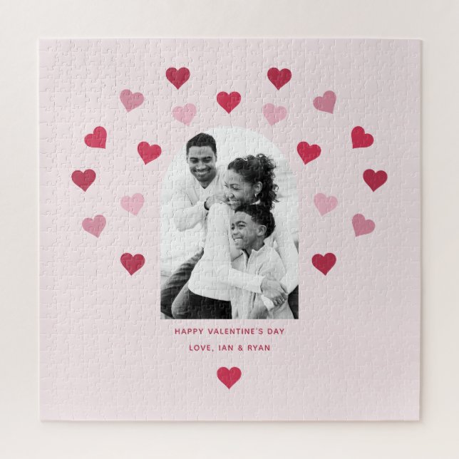 Sweet Pink and Red Heart Patterned Photo Valentine Jigsaw Puzzle (Vertical)