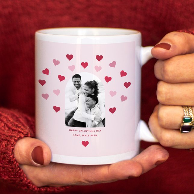 Sweet Pink and Red Heart Patterned Photo Valentine Large Coffee Mug (Creator Uploaded)