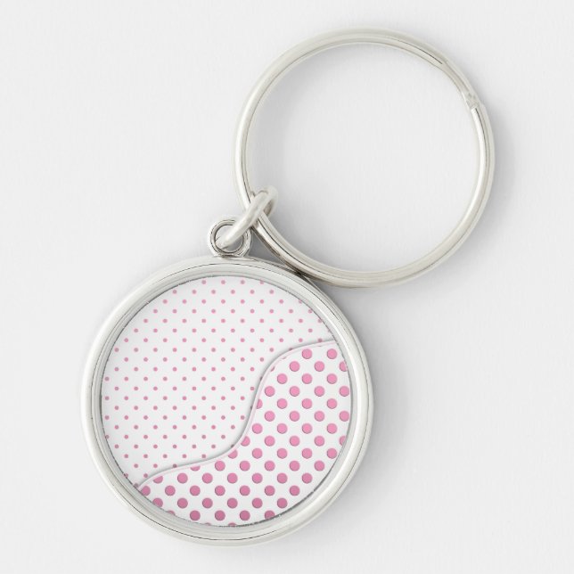 Sweet Pink and White Polka Dot Pattern Design Key Ring (Front)