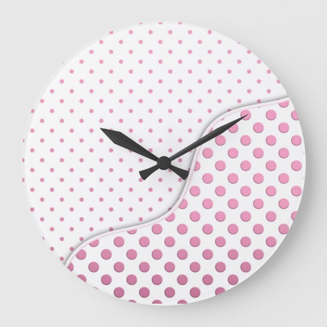 Sweet Pink and White Polka Dot Pattern Design Large Clock (Front)