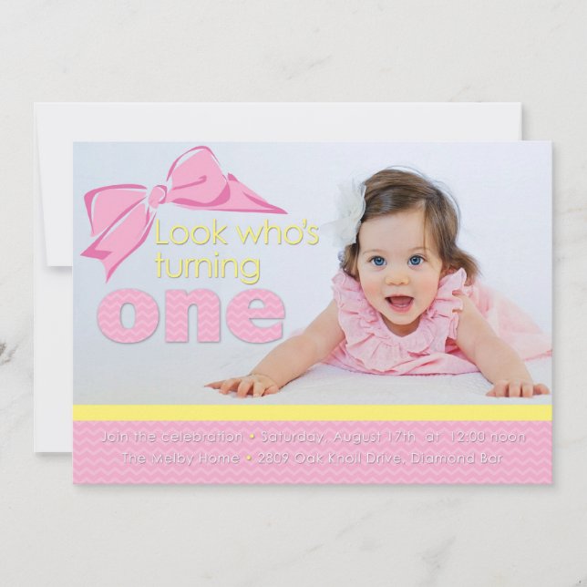 Sweet Pink and Yellow Birthday Invitation (Front)