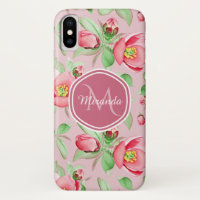 Sweet Pink Apple Blossom Floral With Monogram