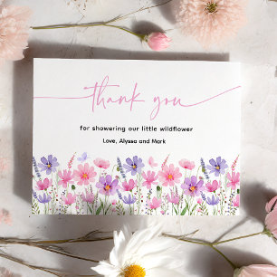 Sweet Pink Baby in Bloom Wildflower Baby Shower Thank You Card