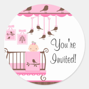 Sweet Pink Baby Room You're Invited Sticker