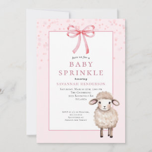 Sweet Pink Baby Sprinkle with Bow & Cute Lamb Invitation