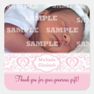 Sweet Pink Band Baby Thank You Stickers