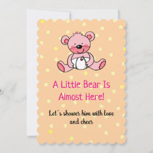 Sweet Pink Bear Baby Shower Design Invite