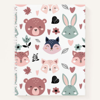 Sweet Pink Bear Fox And Bunny Forest Notebook