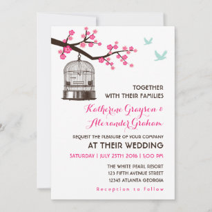 Sweet Pink Bird Cage Flower Wedding Invitation