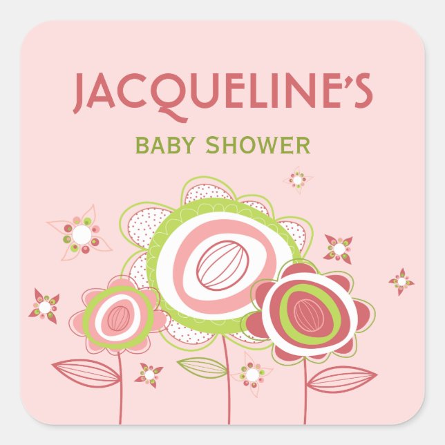 Sweet Pink Blooms Flowers Baby Shower Sticker (Front)