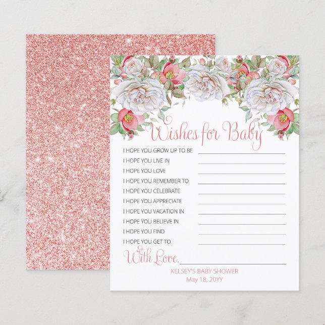 Sweet Pink Blooms Pink Girl Shower Wishes for Baby (Front/Back)