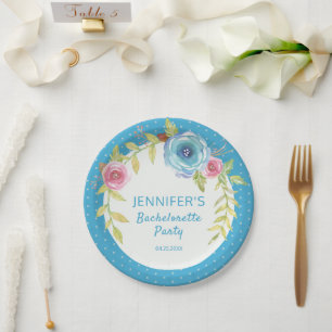 Sweet Pink Blue Boho Floral Bachelorette Party   Paper Plate