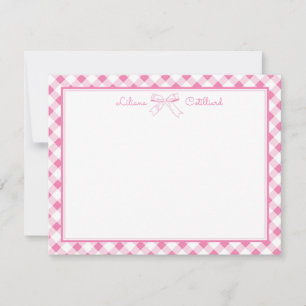 Sweet Pink Bow and Gingham Note Card
