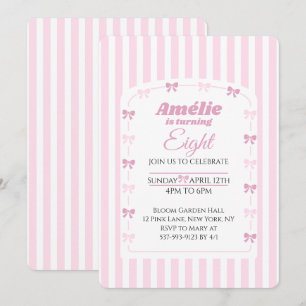 Sweet Pink Bow Coquette 8th Birthday Party Invitation