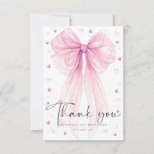 Sweet Pink Bow First Birthday Thank You Card