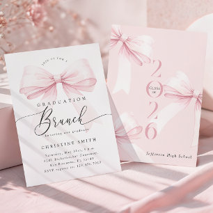 Sweet Pink Bow Graduation Brunch Invitation