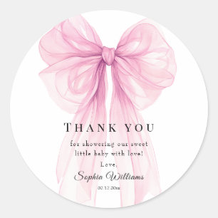 Sweet Pink Bow Party Stickers - Watercolor Ribbon 