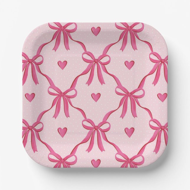 Sweet Pink Bows Paper Plate (Front)