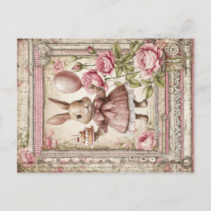 Sweet pink bunny birthday postcard
