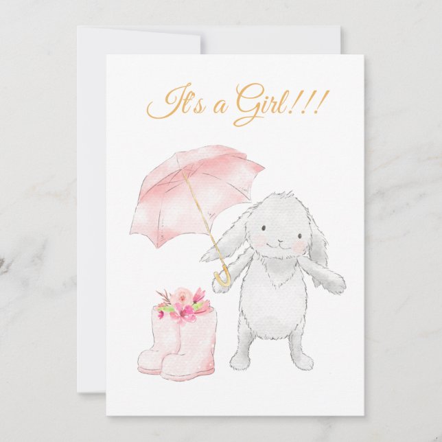 *~* Sweet Pink Bunny Umbrella Shower Invitation (Front)