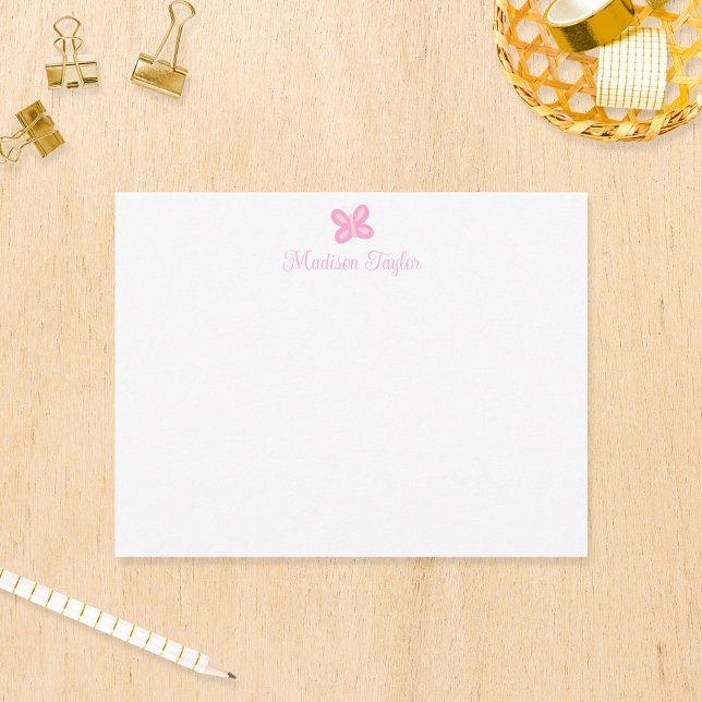 Sweet Pink Butterfly Kids Personalized Stationery Card (Creator Uploaded)
