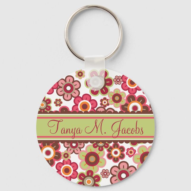 Sweet Pink Candy Daisies Flowers Girly Pattern Fun Key Ring (Front)