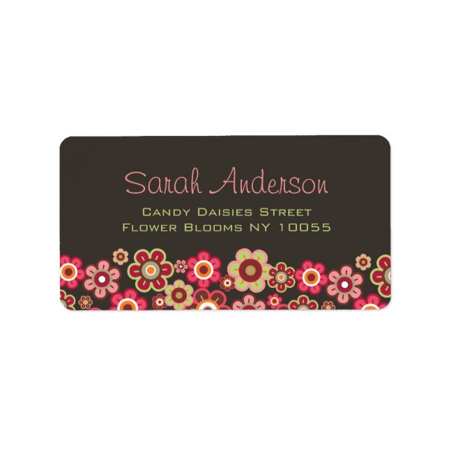 Sweet Pink Candy Daisies Flowers Girly Pattern Fun Label (Front)